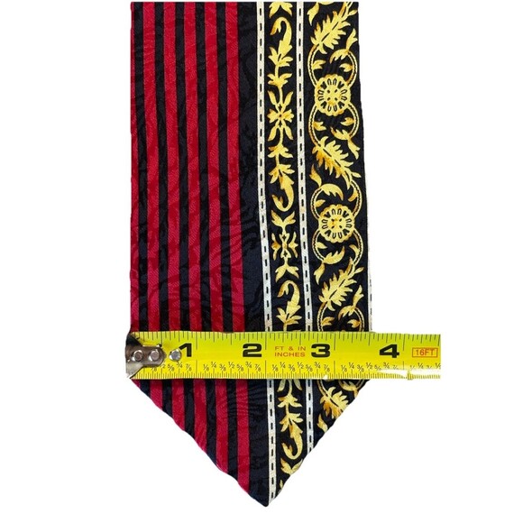 Rare Vintage V2 By VERSACE Silk Tie Black Red Gold Polka Dot Baroque Italy - Picture 4 of 6